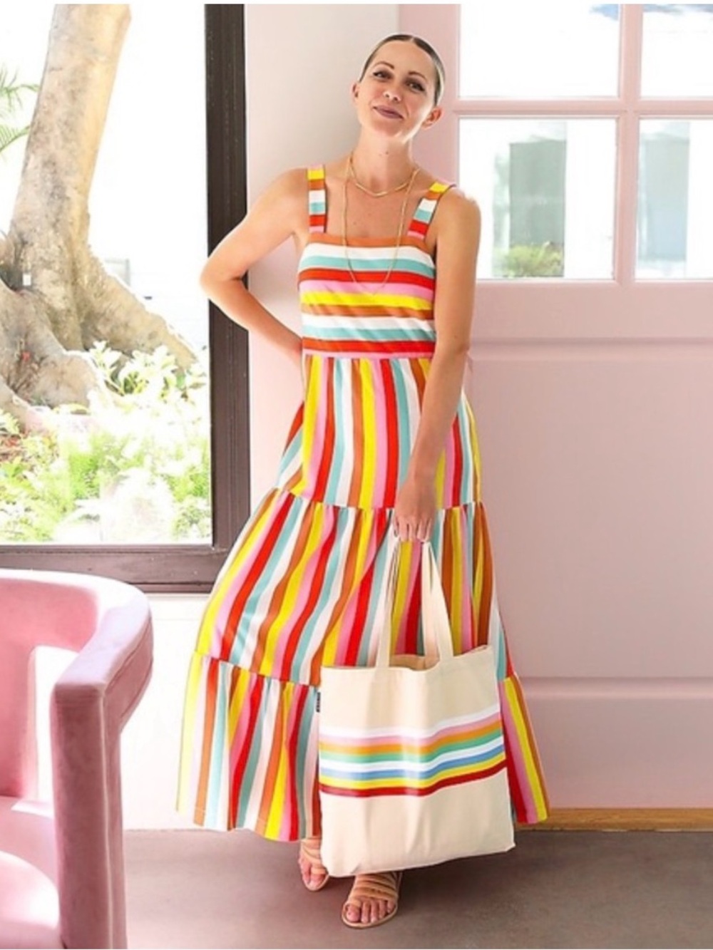 J. Crew Rainbow Stripe Maxi Dress Size XXS Back To School Teacher Outfit Cotton